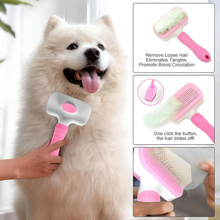 HMTRADE Cat Grooming Brush, Cat Fur Brush, Pet Hair Brush, Dog Grooming Brush, Dog Slicker Brushes For Grooming, Tool Gently Removes Loose Undercoat, Brush For Pet Massage (Pink)