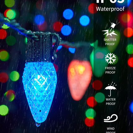 Brightown C9 LED Christmas Lights Outdoor, 150LED RGB Smart Christmas Tree Lights Music Sync DIY APP Controlled, Waterproof Connectable C9 String Lights for House Indoor Patio Xmas Decoration