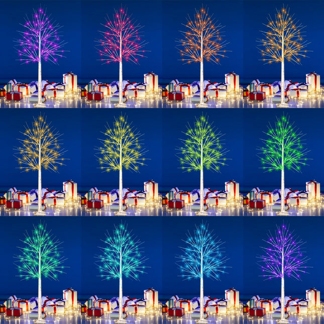 5FT LED Lighted Birch Tree Colorful LED Tree with Lights RGBW Birch Tree for Home Festival Christmas Season Decor, LED Artificial Birch Tree with 17 Light Colors&8 Lighting Modes&Timer.