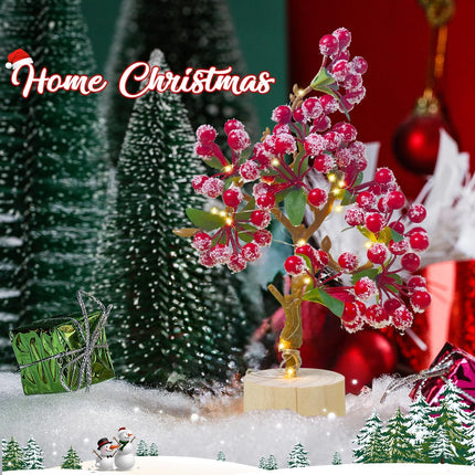 12" Tabletop Mini Christmas Red Berries Tree with Light, Artificial Small Christmas Berry Tree for Xmas Decorations Home Decor (Red)