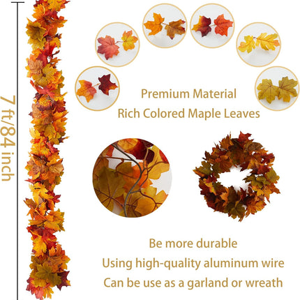Anna's Whimsy 3 Pcs 21FT【Length】 Thanks Garlands, Artificial Maple Garland, Hanging Vine Garland Artificial Autumn Vines for Home Wedding Fireplace Party Thanksgiving Decor