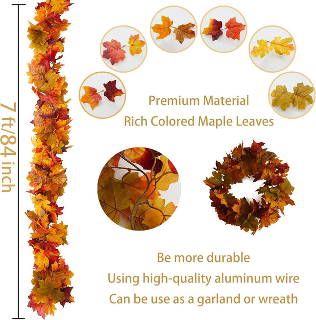 Anna's Whimsy 3 Pcs 21FT【Length】 Thanks Garlands, Artificial Maple Garland, Hanging Vine Garland Artificial Autumn Vines for Home Wedding Fireplace Party Thanksgiving Decor