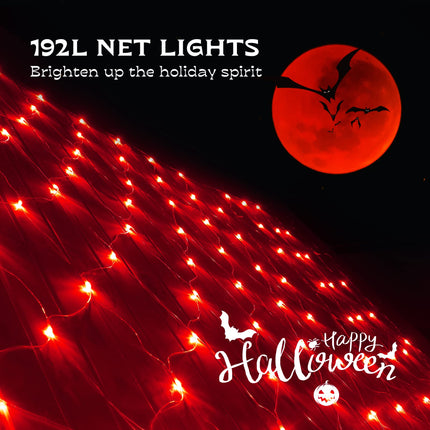 woohaha Outdoor Christmas Net Lights, 9.8FTx6.6FT 192 LED Fairy String Light with 8 Lighting Modes, Connectable Light for Halloween Christmas Garden Tree Bushes, Holiday Wedding Party Decor, Red