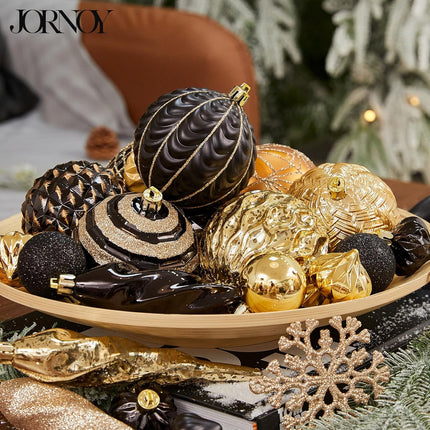 70CT Shatterproof Christmas Ornaments Set Xmas Tree Balls Decorative Ornaments with Hooks for Holiday Halloween Party Decorations, Black & Gold