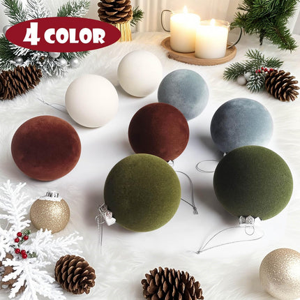 16 Pcs Velvet Christmas Balls Ornaments, 3.15" Shatterproof Flocked Christmas Tree Ornaments, Velvet Christmas Ornaments Xmas Tree Balls, Christmas Tree Decorations Brown Green Beige Dusty Blue