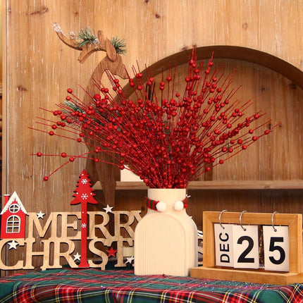 10 Pack Artificial Glitter Berry Stem 15'' Fake Christmas Picks Red Ornaments for Christmas Tree Decorative Bead Sticks Glittery Twigs for Vase Year Wedding DIY Garland Wreath Home Decor