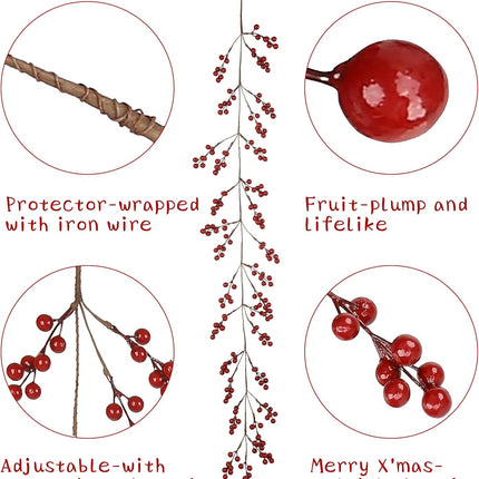 Greentime Christmas Red Berry Garland, Artificial Burgundy Red Pip Berry Artificial Berry Garland for Indoor Outdoor Hone Decoration for Winter Christmas Holiday Year Decor