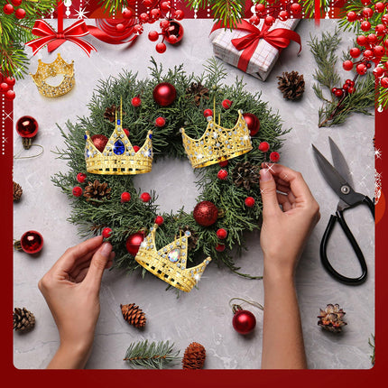 Syhood 8 Pcs 3D Gold Crown Christmas Ornaments Metal Crown Keepsake Ornaments Crystal Crown for Christmas Tree Decorations,Gold Crown Christmas Ornaments s for Women Mom Sisters