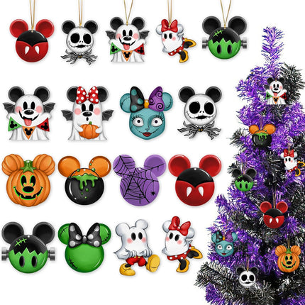 36 Pcs Halloween Cartoon Mouse Christmas Tree Ornaments, Ghost Jack O Lantern Pumpkin Sally Cardboard Tree Hanging Decorations Set, Funny Home Decor Holiday Party Supplies with Gold Rope
