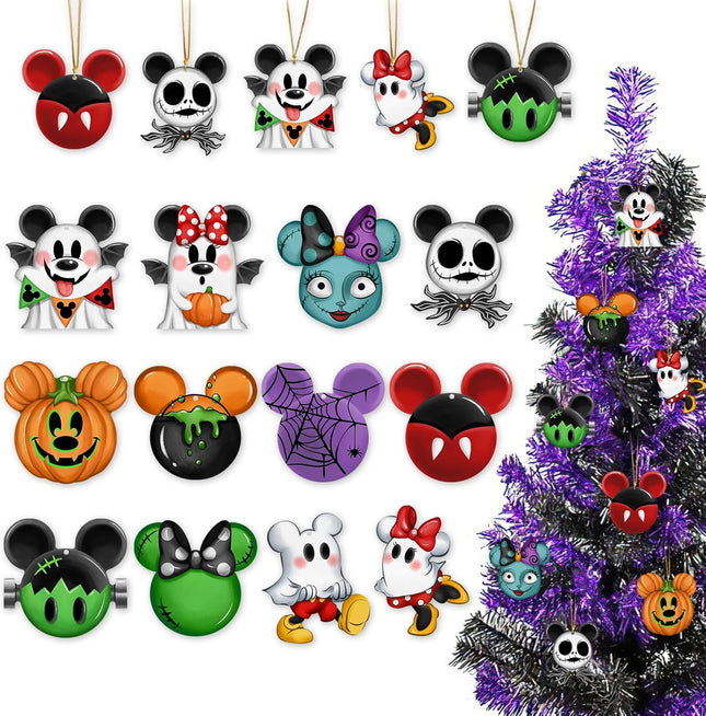 36 Pcs Halloween Cartoon Mouse Christmas Tree Ornaments, Ghost Jack O Lantern Pumpkin Sally Cardboard Tree Hanging Decorations Set, Funny Home Decor Holiday Party Supplies with Gold Rope