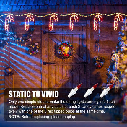 Minetom Christmas Candy Cane String Lights with 6 Drops - 7.5ft 180 Bulbs Candy Cane Icicle Lights with 8 Clips, Connectable Hanging Lights for Rooftop Eaves Christmas Home Outdoor Decoration