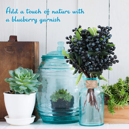 Yunsailing 30 Pcs Artificial Blue Berry Stems Bulk, 9.8 Inch Faux Berry Picks with Green Leaves, Fake Short Branch Fruit Flower for Christmas Tree Garland Home Wedding DIY Party Decoration(Blue)