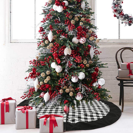 MandyQ 48 Inches Christmas Tree Skirt,Large Black and White Buffalo Plaid Xmas Tree Skirt for Christmas Holiday Party Decorations