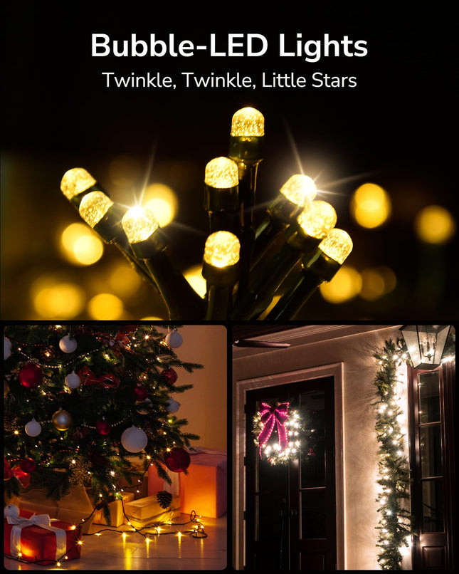 ULG d 2-Pack 152FT 400 LED Christmas String Lights, Extendable Waterproof Fairy Lights with Memory Function, 8 Modes, Bubble Bulbs, Warm White, Adapter Included for Indoor/Outdoor Decor