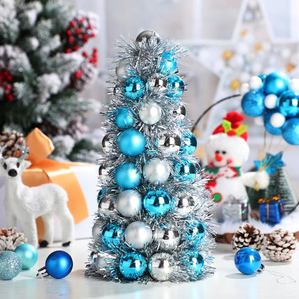 Small Christmas Tree Teal Christmas Tree for Table Decorations 11'' Baby Blue Mini Tabletop Xmas Tree Centerpieces Light Blue Christmas Decor with 62 Shatterproof Christmas Ornaments Balls