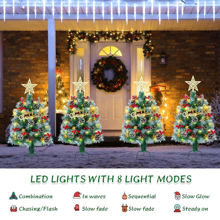 2.6FT Outdoor Pathway Christmas Trees Lighted Battery Powered,Small Artificial Christmas Tree Snow Flocked,Pre-Lit Christmas Pine Trees for Grave,Porch (2PACK)