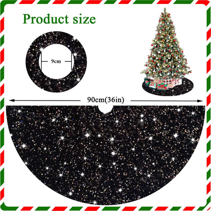 Black Tree Skirt Glittery Christmas Tree Skirts 36 Inch Velvet Round Xmas Tree Skirt for Sequin Tree Skirt Cover for Artificial Trees Sparkle Christmas Tree Skirt for Halloween Party Decor