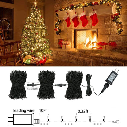 100FT 300 LED Christmas String Lights Outdoor Tree Lights Green Wire Twinkle Lights for Bedroom with 8 Modes Memory Function & Timer Plug in Xmas Decorations Holiday Indoor Decor Warm White
