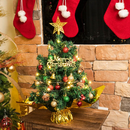XmasExp 20" Mini Christmas Tree Set Small Christmas Tree Tabletop Christmas Tree Artificial Christmas Tree with Star Treetop,Ornaments Balls,Bells and Pine Cones DIY Christmas Decorations Green
