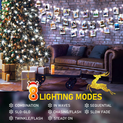 KNO 315FT 800 LED Christmas Lights Outdoor String Lights with Timer and 8 Modes Plug-in Waterproof Dimmable Fairy Lights for Christmas Tree Bedroom Yard Wedding Xmas Classroom Decor(Cool White)