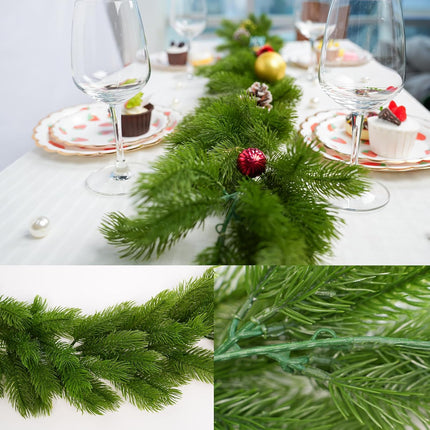 Christmas Rattan Garland, Norfolk Pine Garland Artificail Christmas Garland Branches Holiday Decorations Pine Garland for Doors Christmas Trees Indoor and Outdoor (Green)