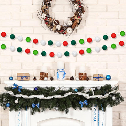 Preboun 5 Pack Christmas Felt Ball Garland Christmas Tree Pom Pom Garland Colourful Felt Balls Red White and Green Pompom Bead String Hanging Garland Banner for Xmas Holiday Wall Home Decor