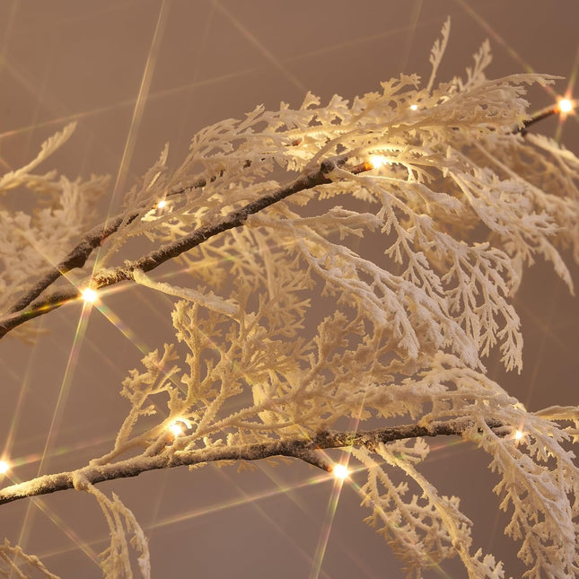 Birchlitland Cadar with Snow Flocked Lighted Garland Battery Operated with Timer or USB Light 6FT 48 LED Fairy Lights, Faux Vine with Lights for Mantel Fireplace Wall Patio and Holiday Decor