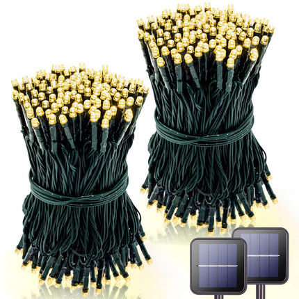 42.7Ft Warm White Solar Christmas Lights, 2 Pack Total 200 LED Solar Lights Outdoor, 8 Modes Solar String Lights Outdoor Waterproof for Tree Patio Yard Wedding Garden Decorations
