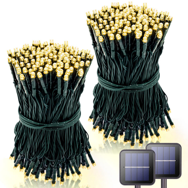 42.7Ft Warm White Solar Christmas Lights, 2 Pack Total 200 LED Solar Lights Outdoor, 8 Modes Solar String Lights Outdoor Waterproof for Tree Patio Yard Wedding Garden Decorations