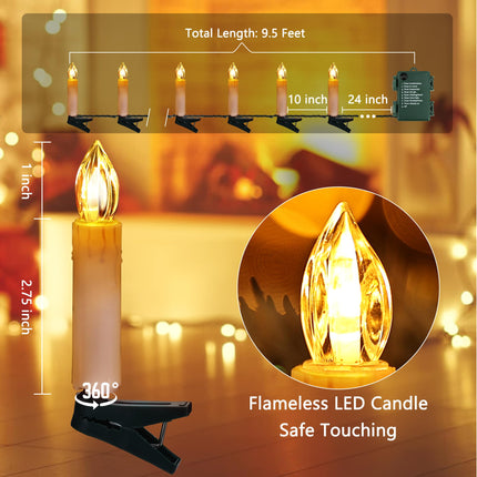 Christmas Tree Candles Lights, 9.85ft 10 LED Flameless Candle Lights, 8 Lighting Modes Battery Clip-on Candle Lights, Timer LED Candles Lights for Xmas Tree Wedding Party Decor, Warm White