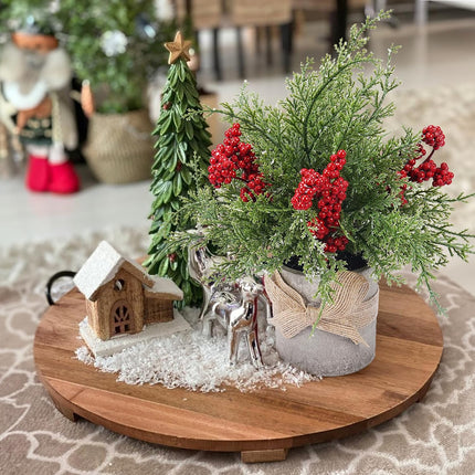 HUAESIN Small Christmas Table Decorations 9.4 Inch Tabletop Mini Christmas Centerpiece Potted Christmas Tree with Pinecones and Berries, Xmas Fake Plants for Tables Home Mantel Holiday Decor, 3 Pack