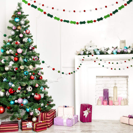 Felt Ball Garland Felt Banner Holiday Holly and Berries Felt Banner Pom Pom Garland Decoration Holiday Decor