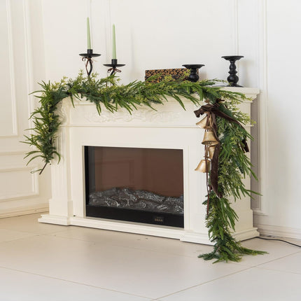 9ft Handmade Christmas Garland,Artificial Cypress Cedar Pine Needles Greenery Seasonal Garland for Christmas TV Cabinet Winter Holiday Indoor Outdoor Decoration