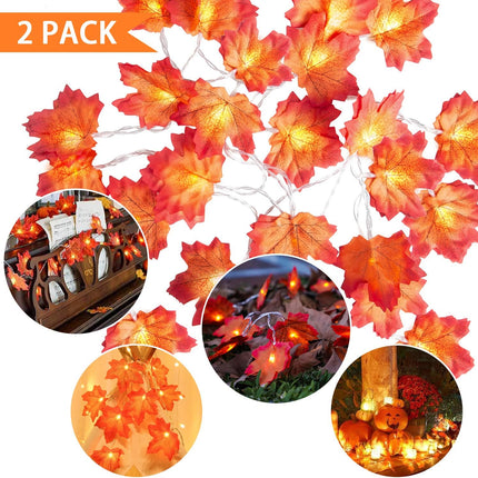 2 Pack Fall Decor Garland for Home, Total 20 Ft 40 LED Maple Leaves Fall Lights Garland with Battery Operated Waterproof Harvest Thanksgiving Halloween Decoration for Indoor Outdoor
