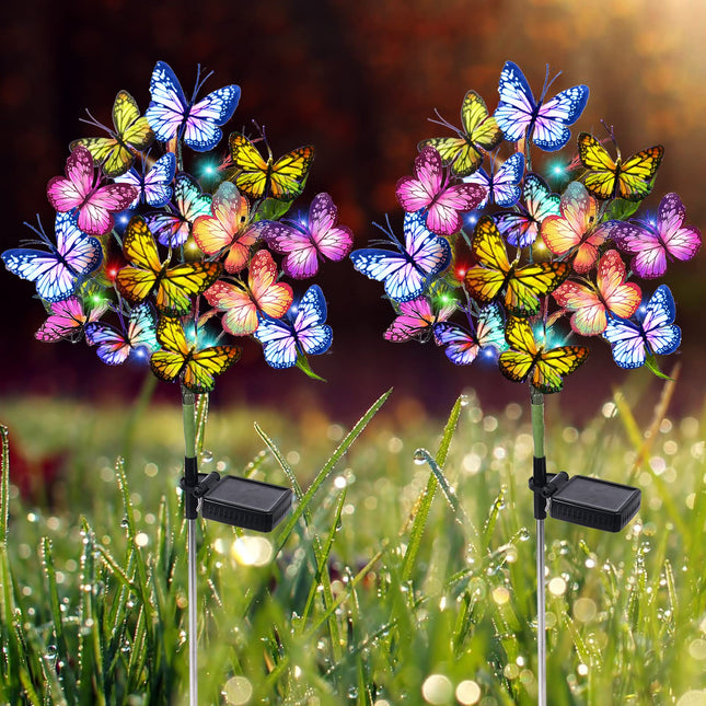 Solar Garden Lights Outdoor Waterproof Decorative Solar Lights Outdoor 2 Pack with 44 LED 34 Butterfly Solar Lights for Garden Yard Patio Lawn Outdoor Decor, s for Mother's Day Mom Women