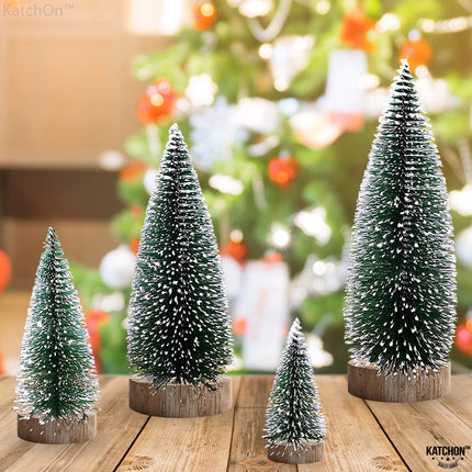 KatchOn, Flocked Mini Christmas Tree for Desk - 4 Pieces Bottle Brush Christmas Trees for Christmas Table Decorations Snow Frosted Miniature Christmas Tree for Merry Christmas Table Decorations
