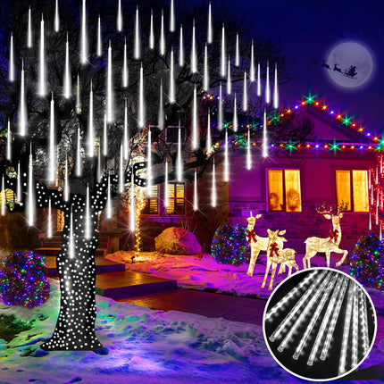 KNO Meteor Shower Lights 15 inch 24 Tubes 672 LED Christmas String Lights Plug in Outdoor Waterproof Falling Rain Lights for Wedding Party Garden Holiday Tree Decorations (Cool White)