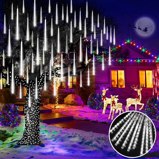 KNO Meteor Shower Lights 15 inch 24 Tubes 672 LED Christmas String Lights Plug in Outdoor Waterproof Falling Rain Lights for Wedding Party Garden Holiday Tree Decorations (Cool White)