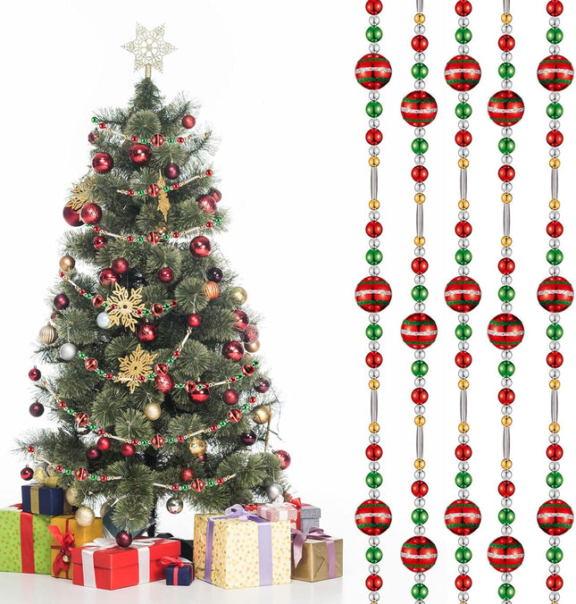15 Feet Christmas Tree Garlands Glitter Multicolor Balls Garland Peppermint Candy Bead Garland Red Green Silver Gold Hanging Beads Garland for Fireplace Christmas Tree Decorations (Classic Style)