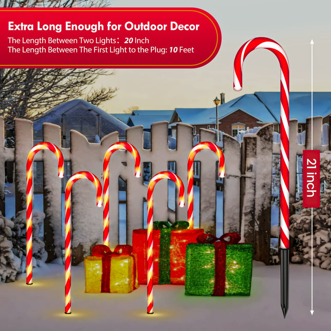 WeGuard 10PK Christmas Candy Cane Pathway Lights Outdoor Decorations 21" 8 Lighting Modes Flashing Waterproof Outdoor Lighted Christmas Decor for Garden Yard (Red)