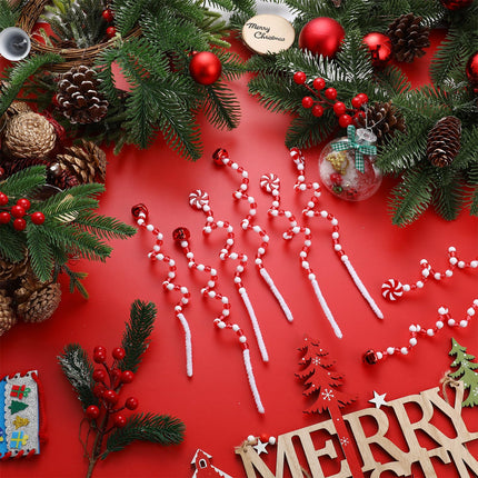 Tigeen 50 Pcs Christmas Curly Pick White Christmas Picks Bells Candy Cane Christmas Decorations Christmas Tree Picks for Xmas Tree Topper Decor Home Office Crafts Party Ornaments (Red White)