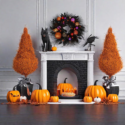 20 Inches Black Christmas Wreath Halloween Wreath Handmade Black Wreath for Front Door Porch Mantel Fireplace Window Wall Indoor Outdoor Halloween Christmas Winter Birthday Decor