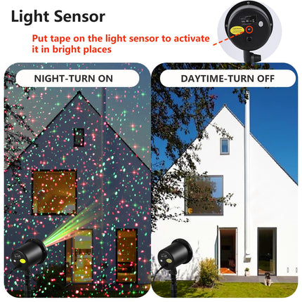 Christmas Laser Projector Lights Outdoor, Waterproof Static Red and Green Star Xmas Projector Lights Outdoor, Auto On-Off Mode, Cold Resistant, Show Light for House,Holiday,Party,Garden, Year