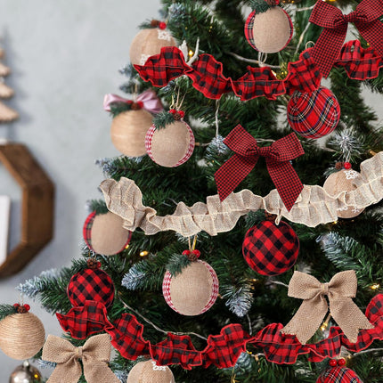 Aoriher 26 Pcs Burlap Christmas Ball Ornaments Rustic Farmhouse Christmas Tree Ornaments Decoration Hanging Buffalo Plaid Ornament Burlap Garland for Xmas Christmas Holiday Party (Red Black Plaid)