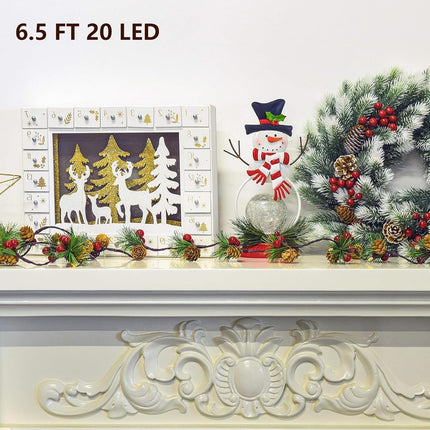 TW SHINE 2 Pack Christmas Pine Cone String Lights, 13 FT 40 LED Total Prelit Battery Operated Garland with Red Berry for Indoor Outdoor Xmas Fireplace Decorations