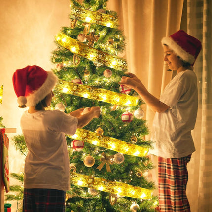 Dailyart Christmas Ribbon Fairy Lights 2 Pack Total 100LED USB& Battery Operated String Lights Timer 46FT Christmas Lights Indoor with 8 Modes Fairy Lights with Remote for Xmas Tree Garland Decoration