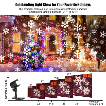 Christmas Snowflake Projector Lights Outdoor LED Snowfall Projection Landscape Lighting Waterproof Plug in Moving Effect Wall Mountable Snow Lights for Indoor Xmas Holiday Home Party Year Show