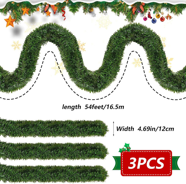 Deluxe 54Ft Artificial Non-Lit Soft Green Garlands - Festive Holiday Decor for Indoor and Outdoor Use Christmas Garland
