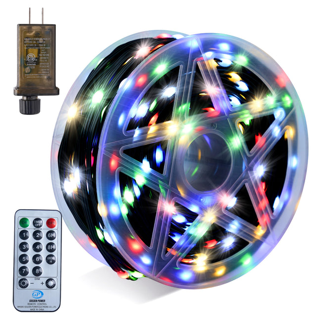 Joiedomi 600 LED Christmas Lights Outdoor,198 FT Multicolor Christmas Tree Lights with 8 Modes Timer,PVC Green Wire String Lights with Reel for Indoor Outdoor Holiday Xmas Eve Night Decorations