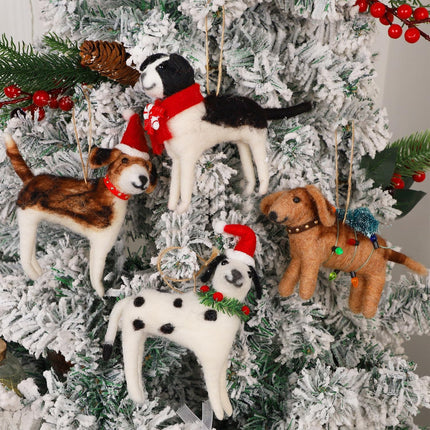 Juegoal Christmas Felt Dogs Ornaments Set of 4, Xmas Wool Puppy Hanging Decor, Felt Animal Crafts Woodland Cute Christmas Tree Wreath Decor for Home Party Supplies